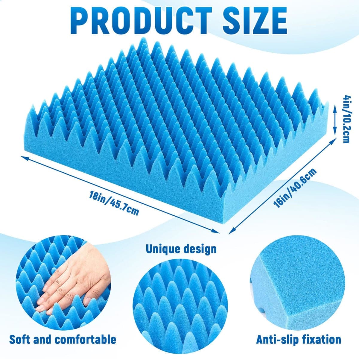 Geiserailie 1 Pcs Egg Foam Pad Egg Chair Cushion to Relieve Back Foam Seat Cushion Chair Accessories Pad for Office Recliner Wheelchair Home Car (Blue) thumbnail 2