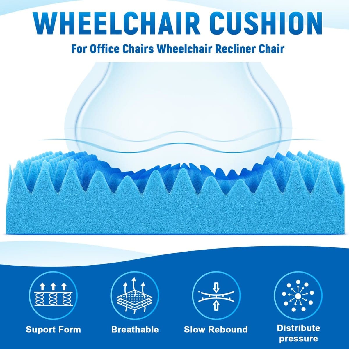 Geiserailie 1 Pcs Egg Foam Pad Egg Chair Cushion to Relieve Back Foam Seat Cushion Chair Accessories Pad for Office Recliner Wheelchair Home Car (Blue) thumbnail 3