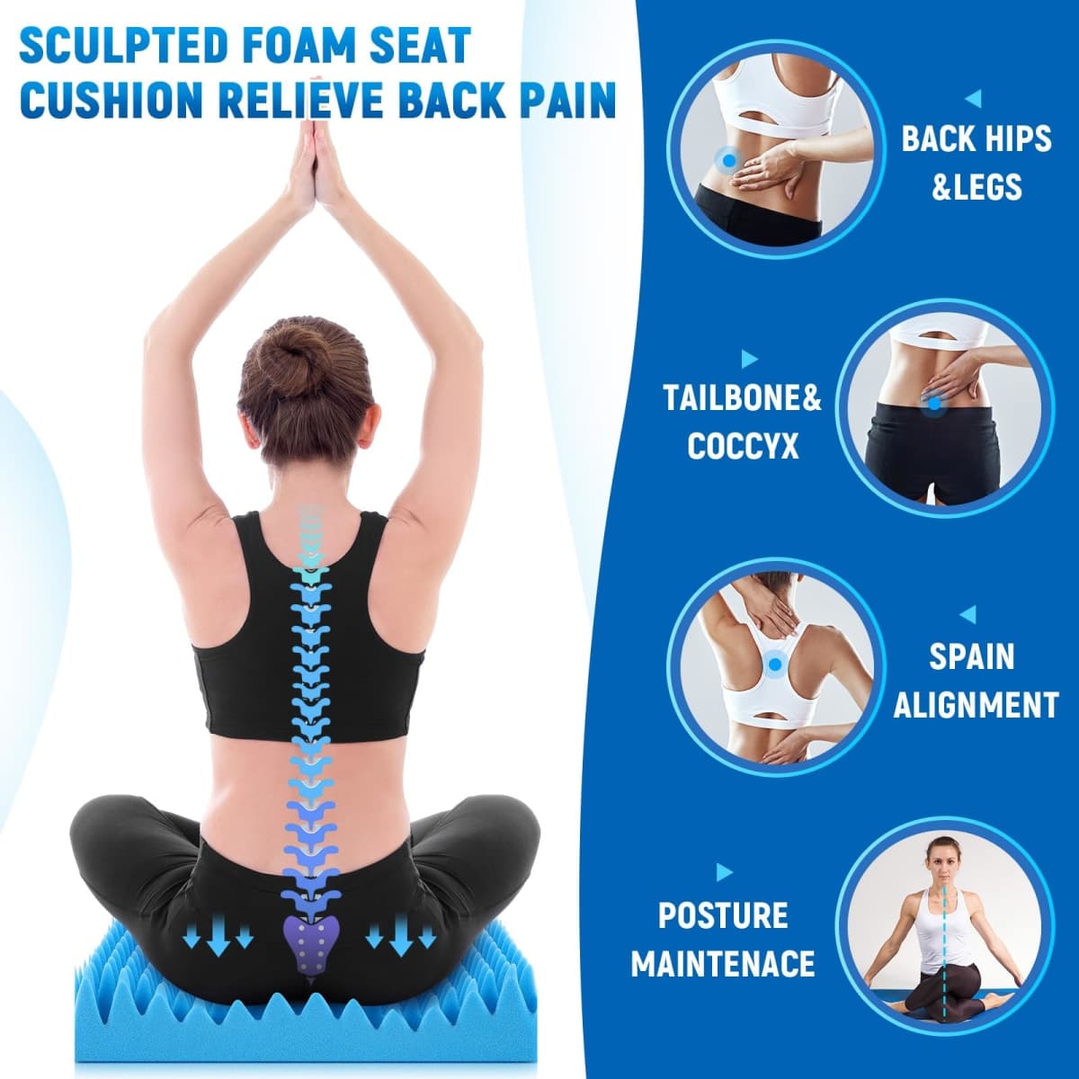 Geiserailie 1 Pcs Egg Foam Pad Egg Chair Cushion to Relieve Back Foam Seat Cushion Chair Accessories Pad for Office Recliner Wheelchair Home Car (Blue) thumbnail 4