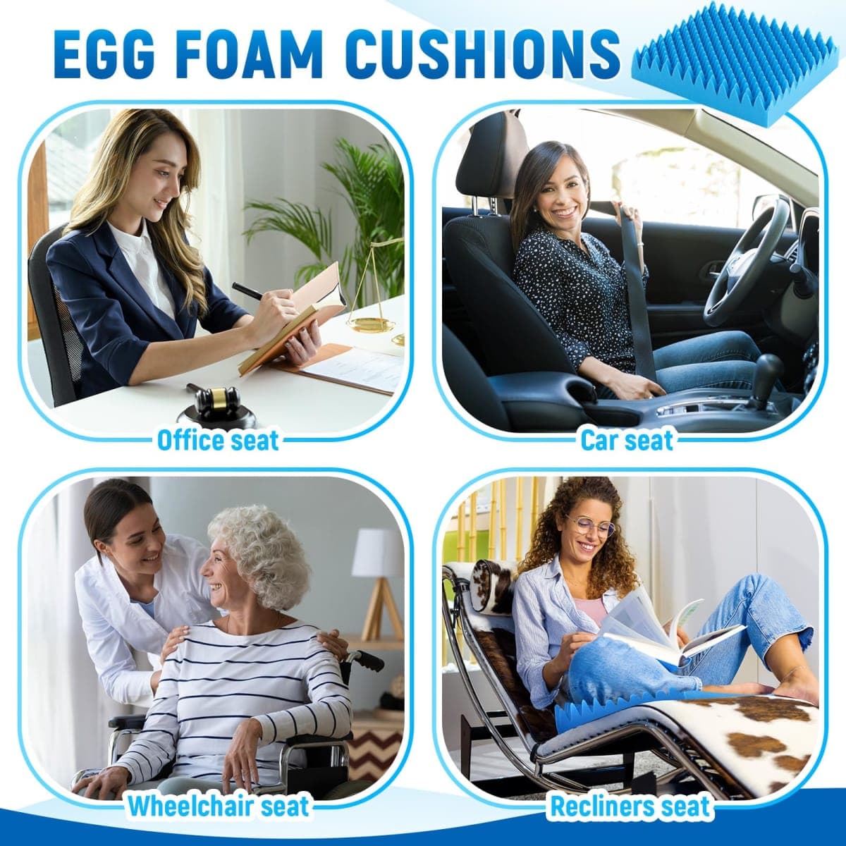 Geiserailie 1 Pcs Egg Foam Pad Egg Chair Cushion to Relieve Back Foam Seat Cushion Chair Accessories Pad for Office Recliner Wheelchair Home Car (Blue) thumbnail 5