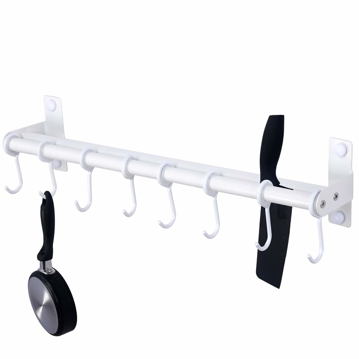 Dseap Pot Rack - Pots and Pans Hanging Rack Rail with 8 Hooks, Double Bars, Pot Hangers for Kitchen, Wall Mounted, White, 2 Packs — image 1