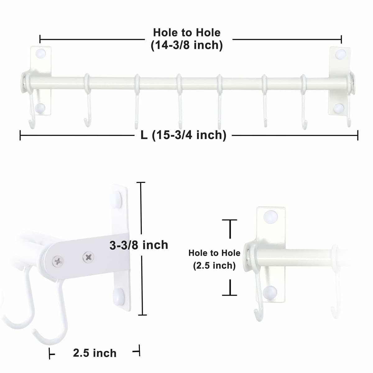 Dseap Pot Rack - Pots and Pans Hanging Rack Rail with 8 Hooks, Double Bars, Pot Hangers for Kitchen, Wall Mounted, White, 2 Packs thumbnail 2