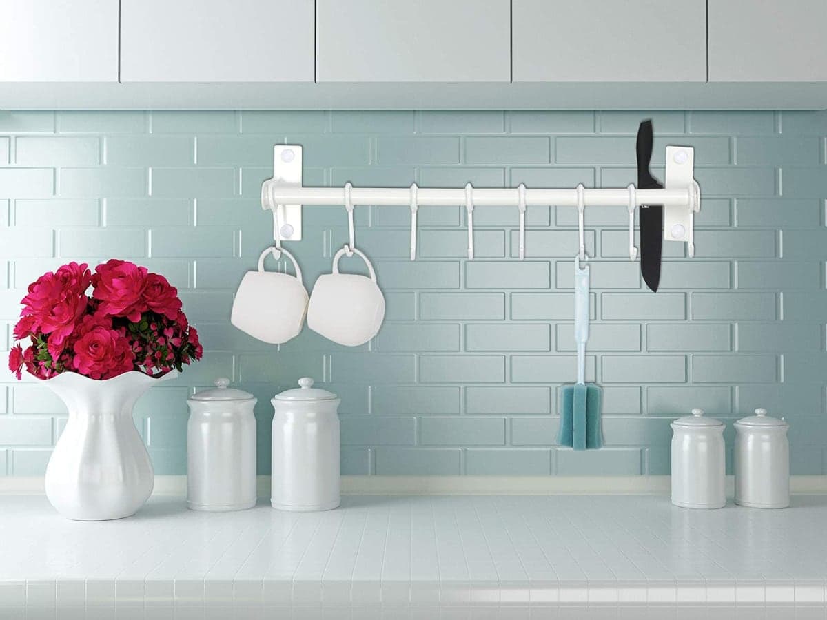 Dseap Pot Rack - Pots and Pans Hanging Rack Rail with 8 Hooks, Double Bars, Pot Hangers for Kitchen, Wall Mounted, White, 2 Packs thumbnail 5