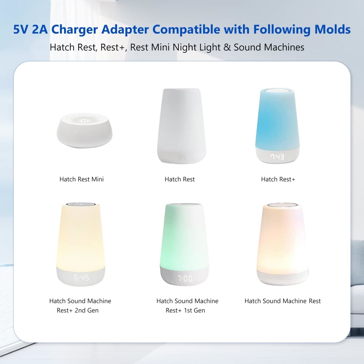 5V Power Adapter Cord for Hatch Baby Rest, Rest+, and Rest Mini Sound Machines, Night Lights, and Sleep Trainers, Barrel Style Plug, Replacement Charger with 6.56ft Cable thumbnail 2