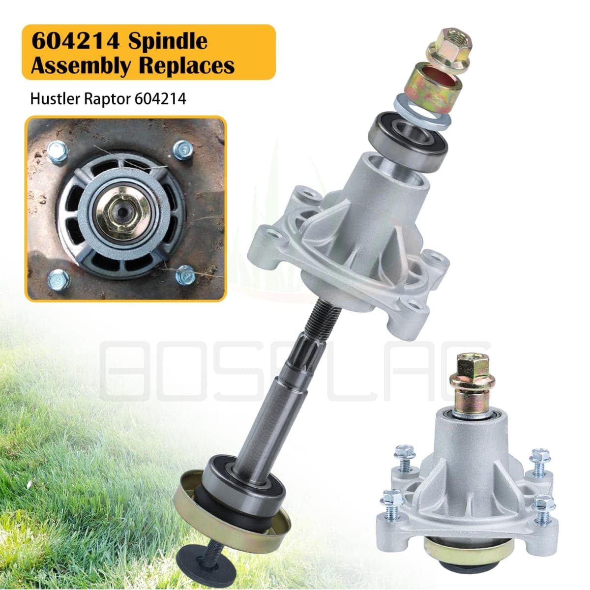 BOSFLAG 3 Pack 604214 Spindle Assembly with 603988 Pulley 791988 Belt Replaces Hustler 604214 Spindle for Hustler Mower, Hustler Raptor 52 inch Spindles, 52 Hustler Raptor Spindle, Hustler 52 Spindle thumbnail 2