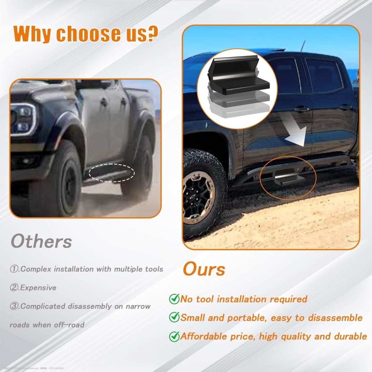 Upgraded 2Pcs Snap-On Side Steps Compatible with Colorado ZR2 Gen3 (2023-2025) / Canyon AT4X Rock Sliders, No Tools Required thumbnail 3