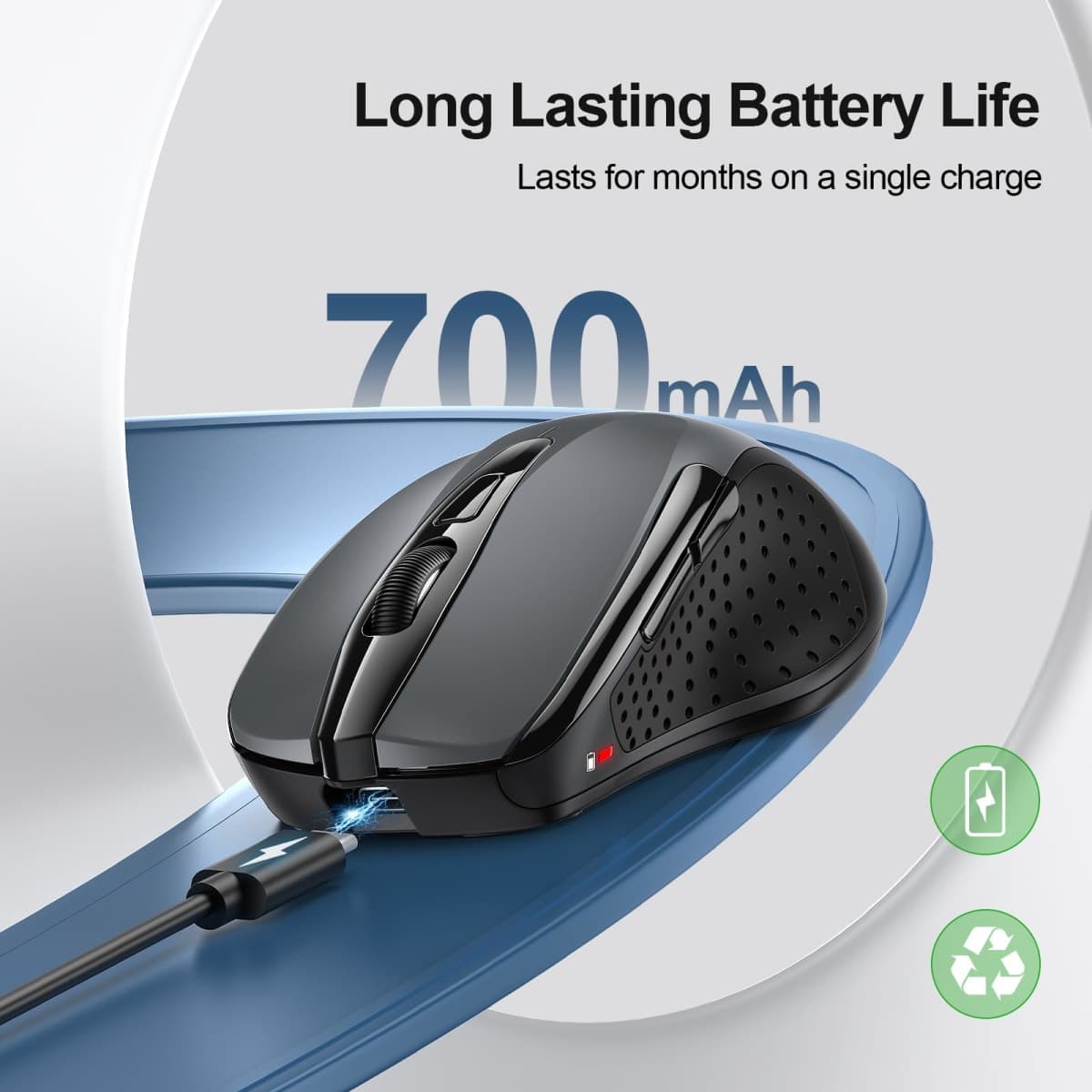 TECKNET Wireless Mouse (BT5.0/3.0 & 2.4G) Rechargeable 4800 DPI Silent 6 Button Bluetooth & USB A Mouse - Wide Compatibility thumbnail 3