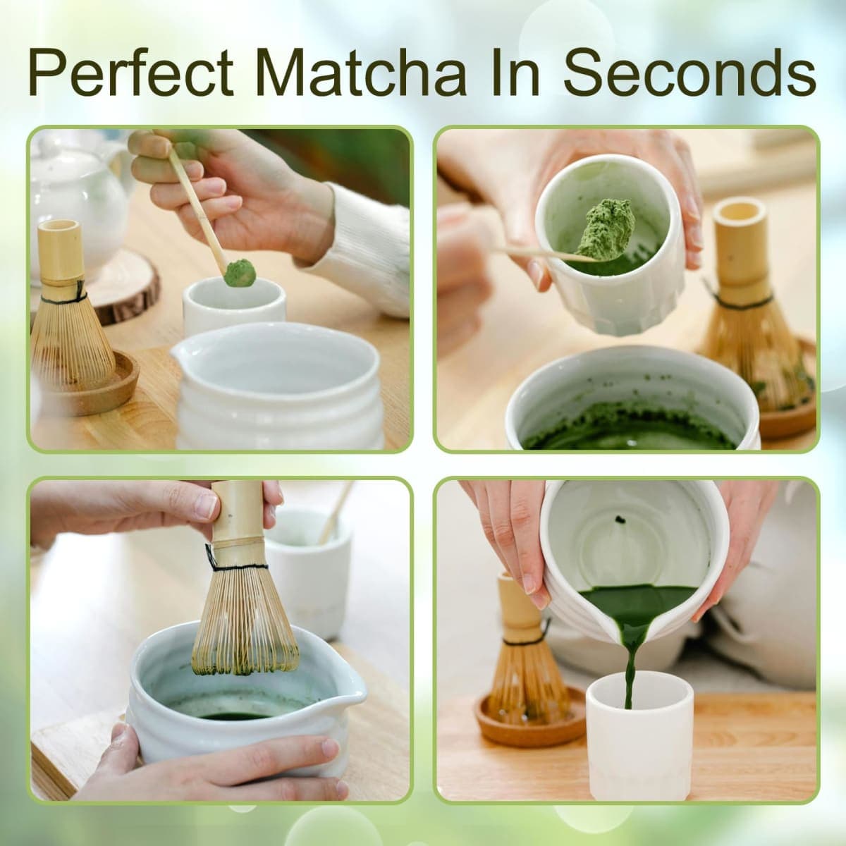 Maredash Bamboo Matcha Whisk Set, Natural, 1 Inch, Chasen Matcha Stirrer thumbnail 3