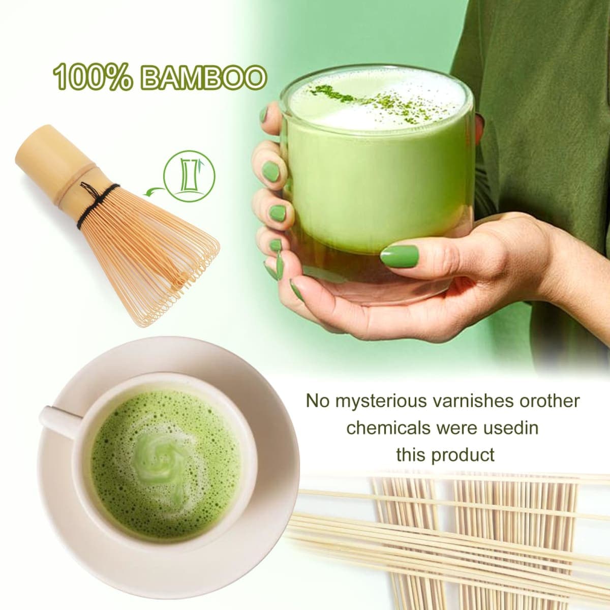 Maredash Bamboo Matcha Whisk Set, Natural, 1 Inch, Chasen Matcha Stirrer thumbnail 5
