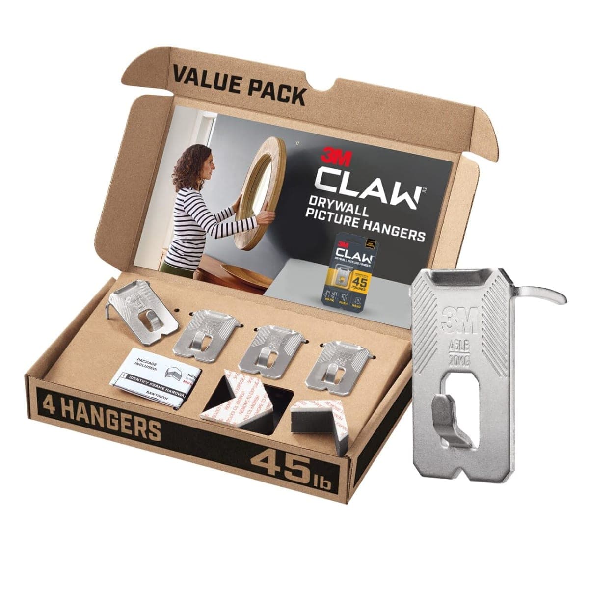 3m Claw 4 Drywall Picture Hangers with Spot Markers, 45 Lb., Hang Frames with No Tools, Holds Up To 45 Lbs — image 1