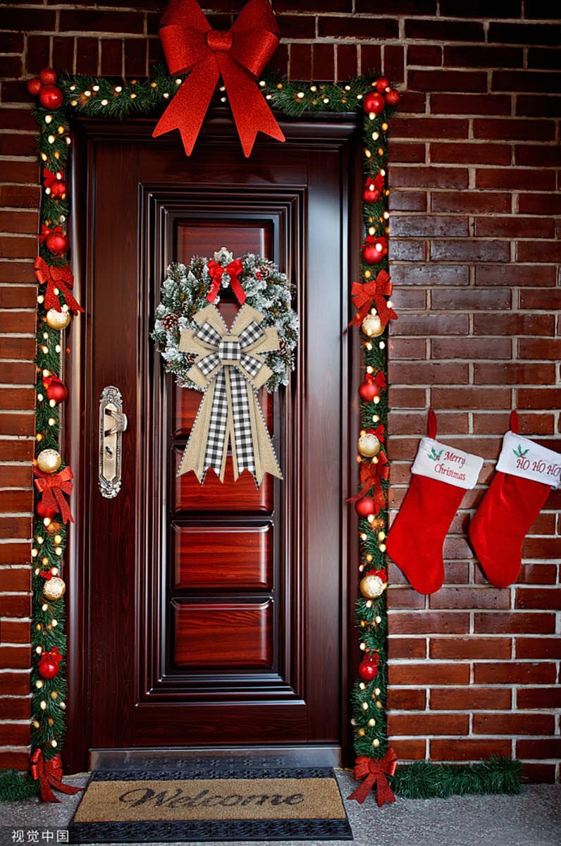 ALIBBON Large Christmas Bows for Wreaths, Christmas Wreath Bows, White Black Buffalo Plaid Bows, Flaxen Bows for Front Door, Christmas Decor, Burlap Bows for Wreath Indoor Outdoor Wall Decorations thumbnail 3