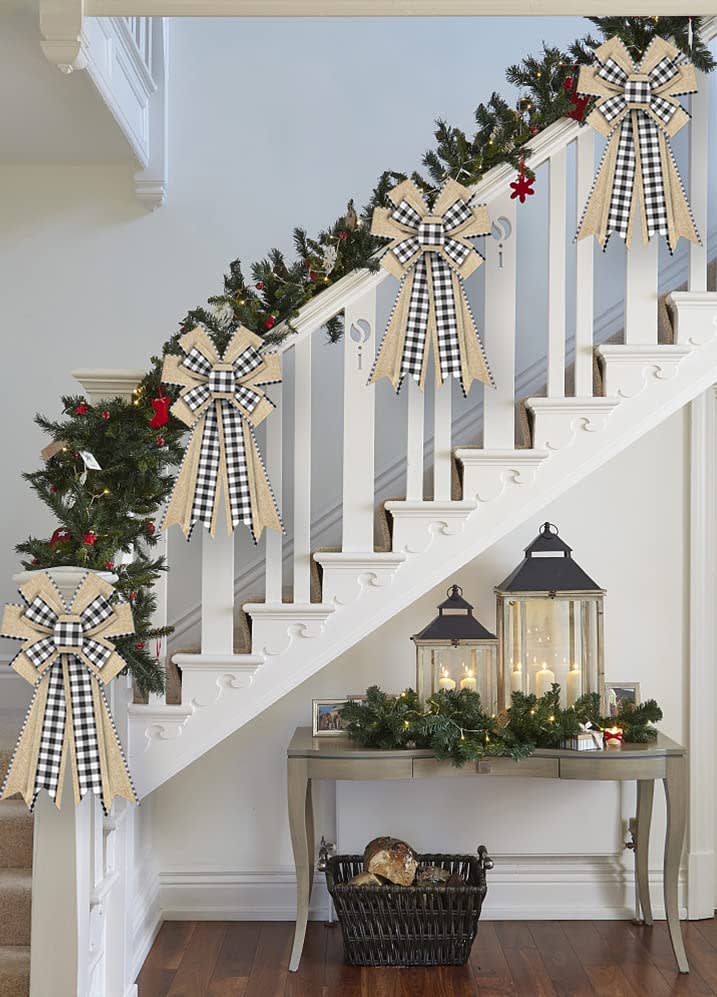 ALIBBON Large Christmas Bows for Wreaths, Christmas Wreath Bows, White Black Buffalo Plaid Bows, Flaxen Bows for Front Door, Christmas Decor, Burlap Bows for Wreath Indoor Outdoor Wall Decorations thumbnail 4