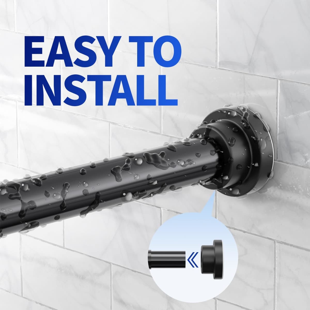 Mcrbeay Shower Curtain Rod, 1" Diameter Heavy Duty Tension Shower Rod, Non Slip Adjustable 28-46 inch No Drilling Shower Curtain Rods Spring Tension For Bathroom, Shower Stall, No Rust, Black thumbnail 4