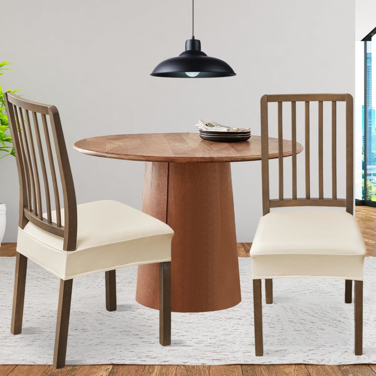 FUANGUI Dining Chair Covers Set of 6, Waterproof PU Leather Stretch Chair Seat Slipcovers Soft Removable Washable Chair Covers, Kitchen Chair Seat Covers Protectors Dining Room, Pu-White thumbnail 2
