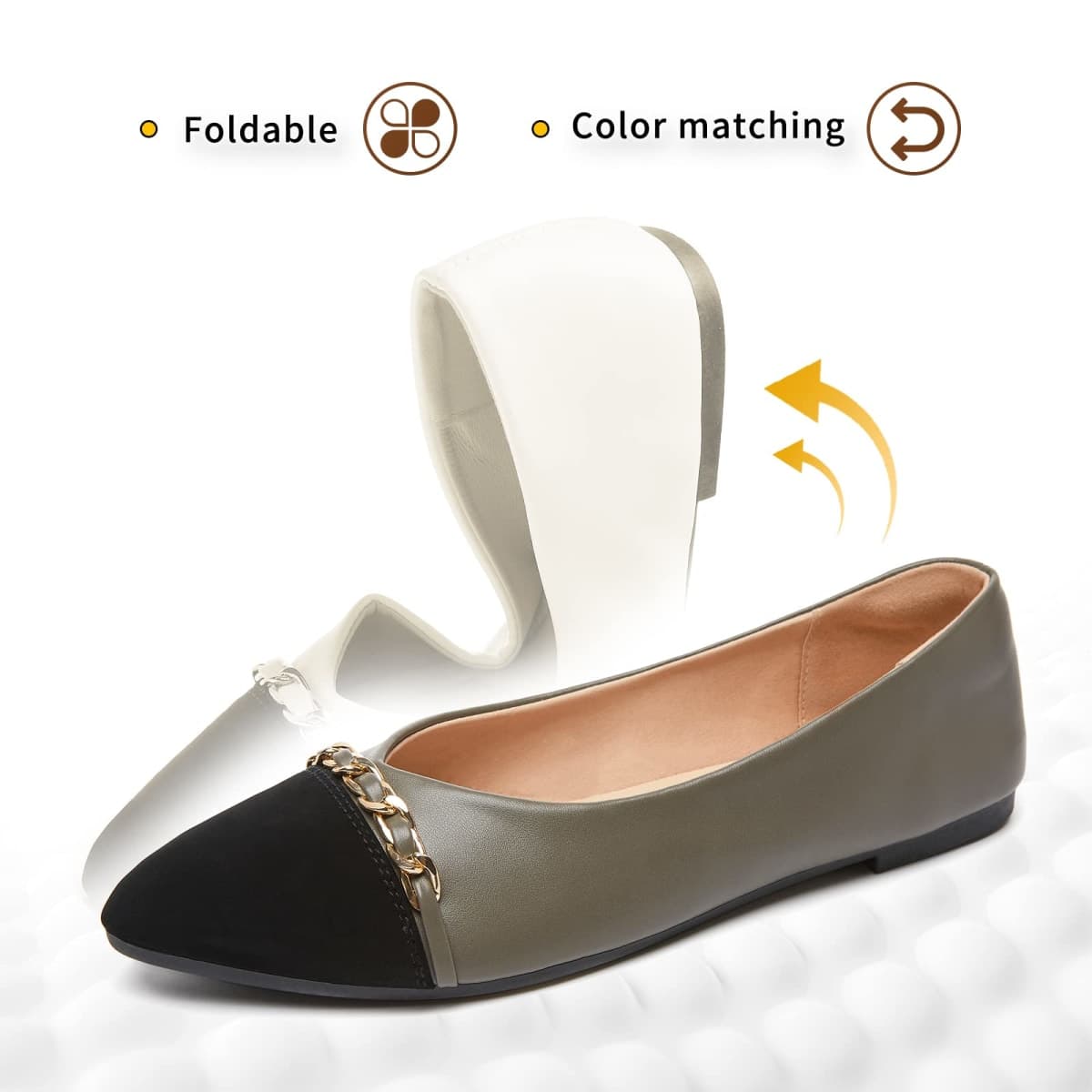 BABUDOG Women's PU Leather Flats Shoes Black Dress Flats Crimping Faux Suede Pointed-Toe Work Shoes, Grey, 11 thumbnail 4