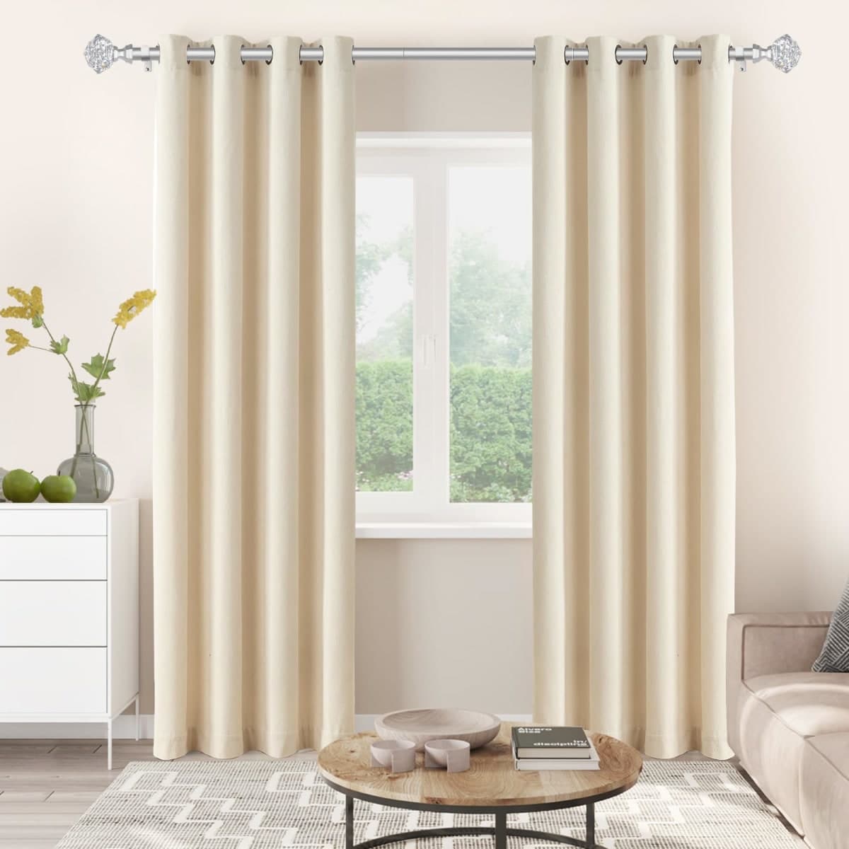 TONIAL 2 Pack Curtain Rods for Windows 48 to 84 Inch, Telescoping Splicing 3/4 Single Rods 32 to 86 Inch Decorative Drapery Rod with Translucent Diamond Finial, Silver thumbnail 2