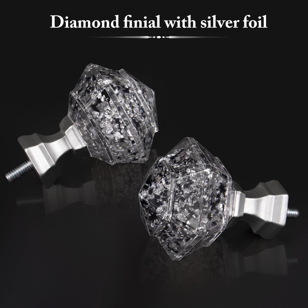 TONIAL 2 Pack Curtain Rods for Windows 48 to 84 Inch, Telescoping Splicing 3/4 Single Rods 32 to 86 Inch Decorative Drapery Rod with Translucent Diamond Finial, Silver thumbnail 4