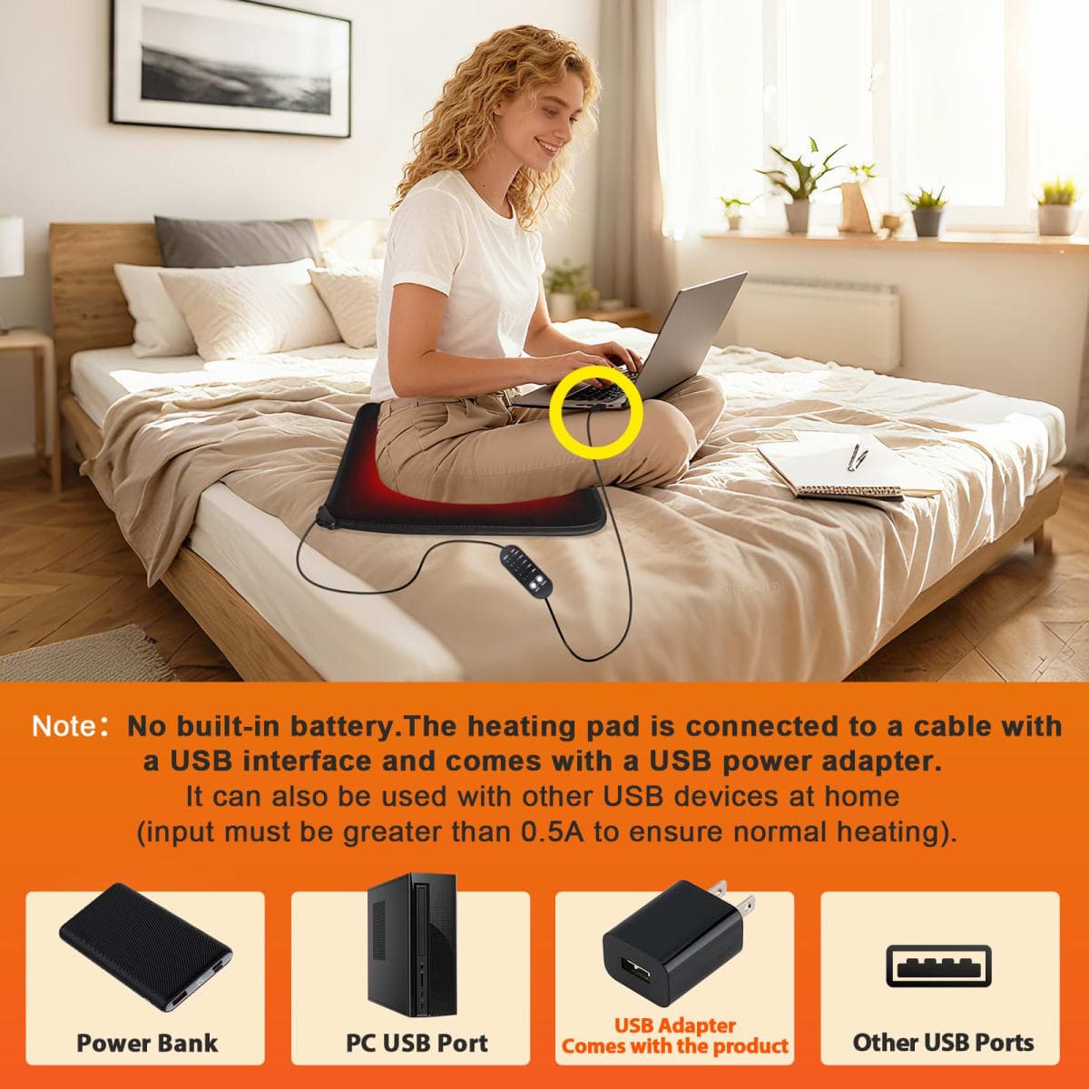 USB Heated Seat Cushion - 5V Portable Stadium Chair Heating Pad with 5 Heat Setting & 4H Timer - Light&Foldable for Travel Warmth-Universal Outdoors Seat Warmer for Office,Home,Bleachers thumbnail 2