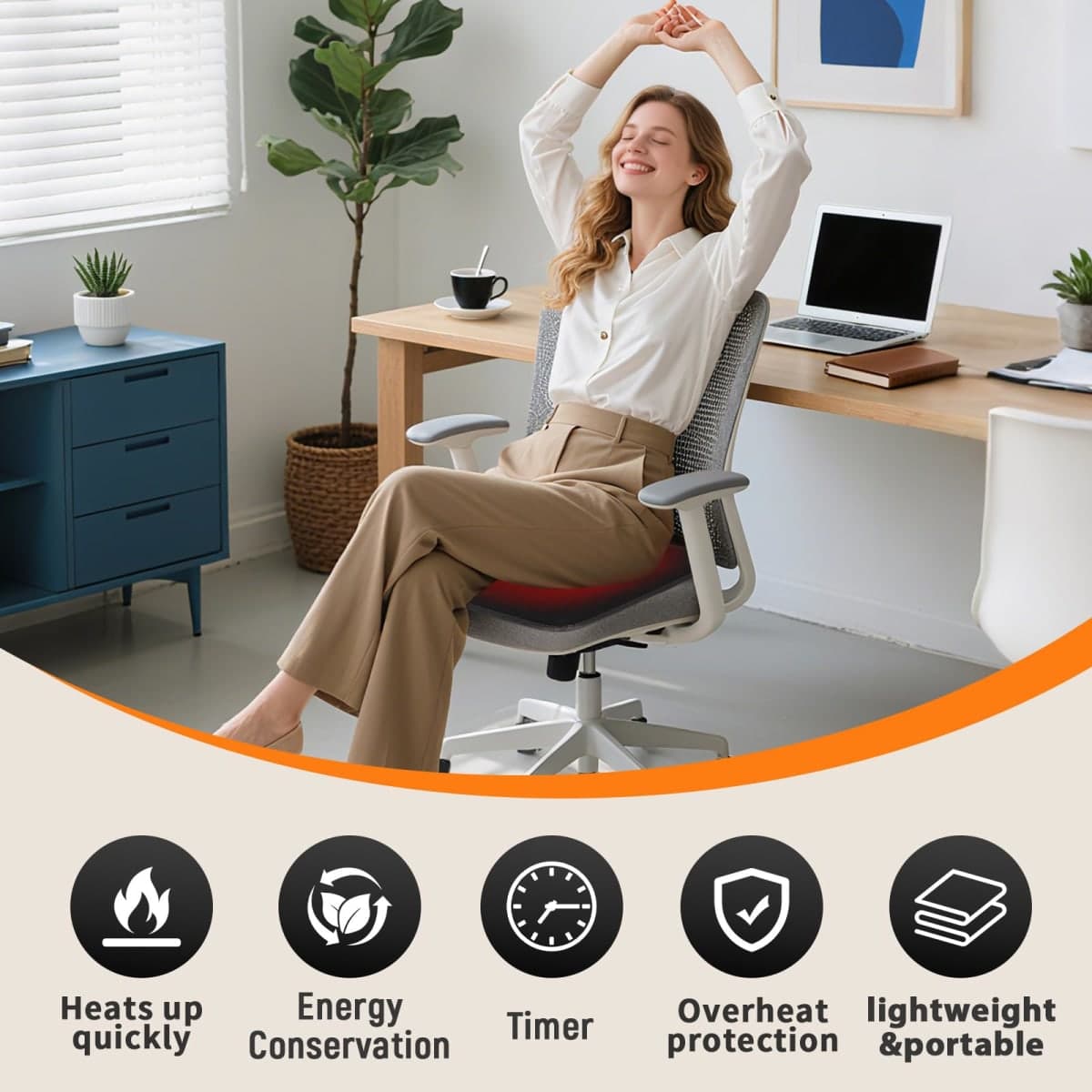 USB Heated Seat Cushion - 5V Portable Stadium Chair Heating Pad with 5 Heat Setting & 4H Timer - Light&Foldable for Travel Warmth-Universal Outdoors Seat Warmer for Office,Home,Bleachers thumbnail 5