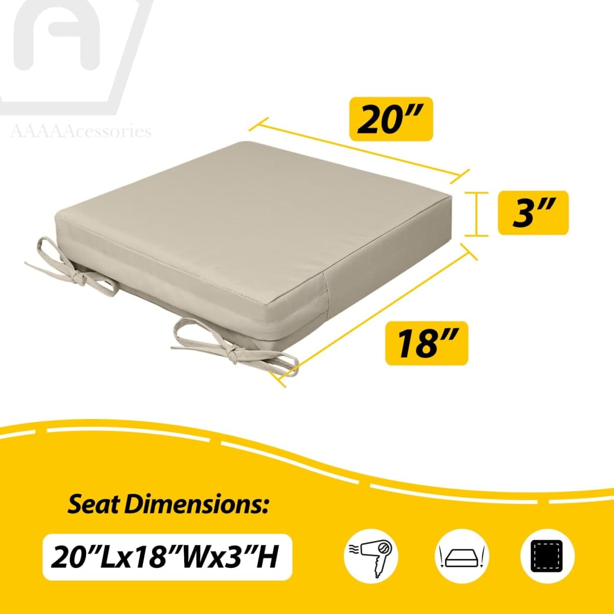 AAAAAcessories Outdoor Seat Cushions for Chairs, Waterproof, Fade-Resistant, 20" x 18" x 3", Patio Furniture Replacement Cushions, Set of 2, Beige thumbnail 5