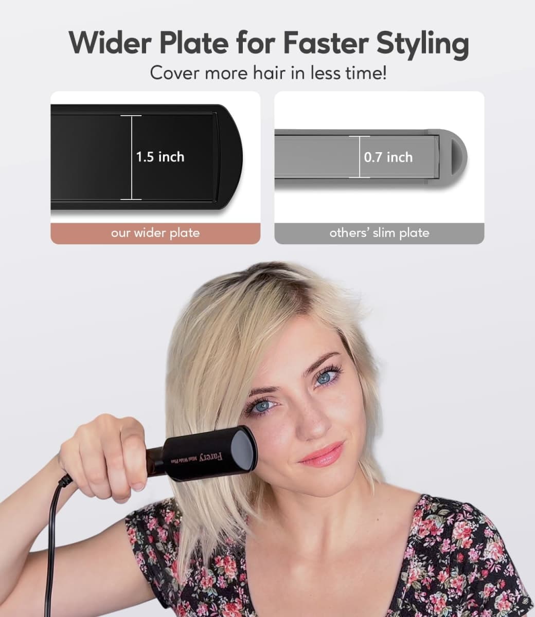 Farery Wide Mini Flat Iron, Mini Ceramic Straightener Iron, Small Flat Irons for Medium and Short Hair, 1.5 Inch Mini Flat Iron, Portable Travel Mini Hair Straightener with Dual Voltage thumbnail 3