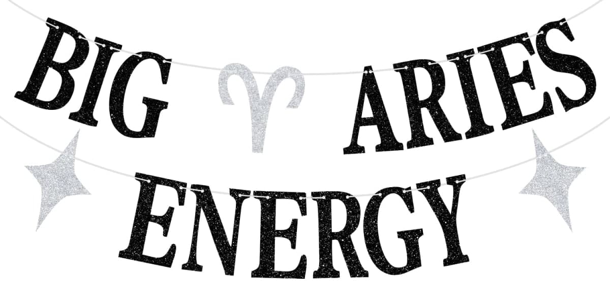 Big Aries Energy Banner, Aries Baddie, Aries Birthday Bunting Sign, 12 Constellation Zodiac Birthday Party Decorations — image 1