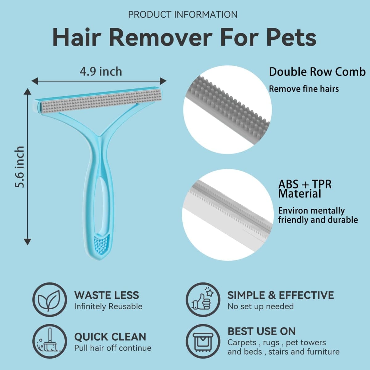 Pet Hair Remover, Dog and Cat Hair Remover, Wool Hair Remover, Carpet Rake for Pet Hair Removal, Carpet Rake, Pile Brush, Hand Shaver for Carpets, Car Cushions, Sofas, Pet Beds, Furniture & Rug thumbnail 3