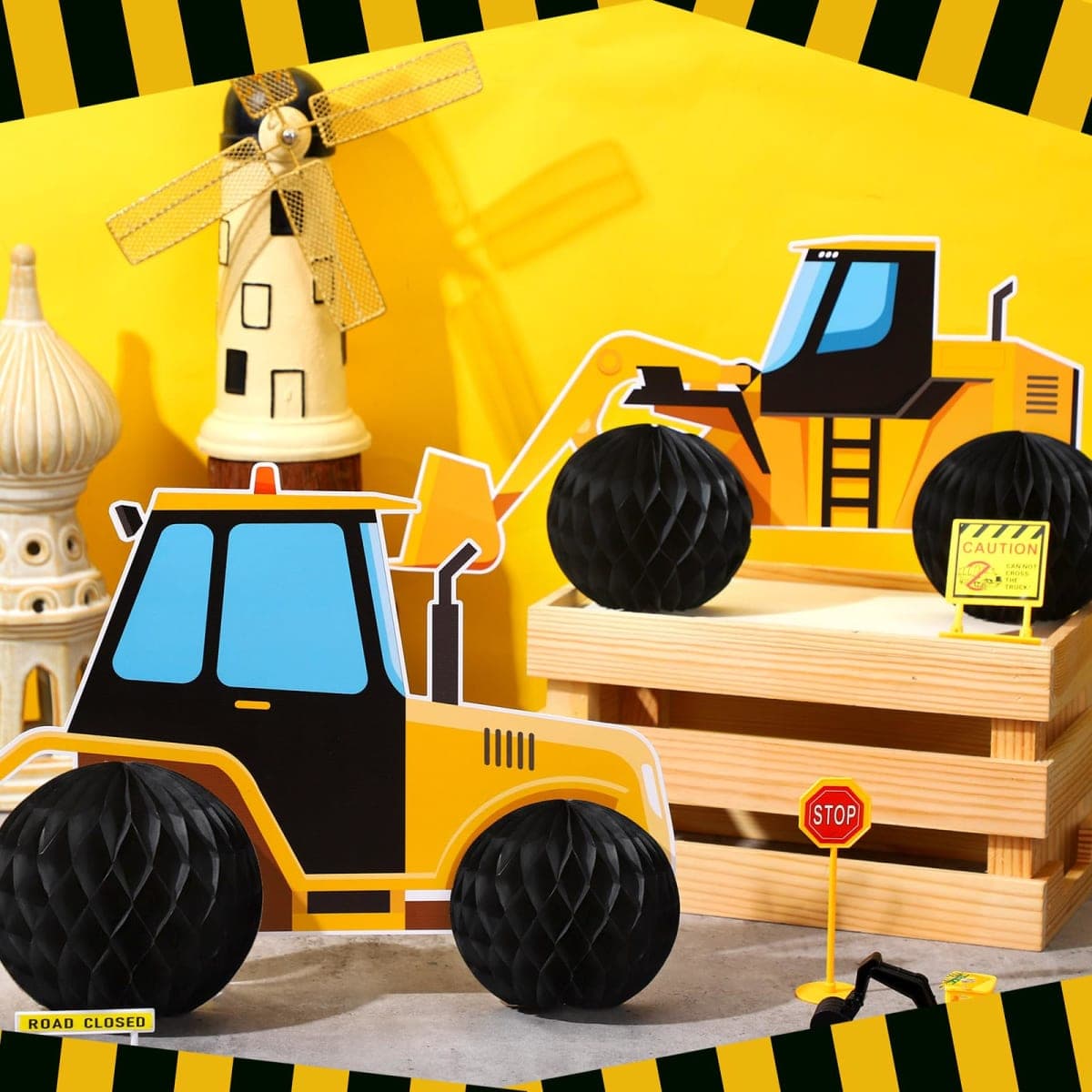 Shappy 6 Pcs Construction Birthday Party Supplies Construction Honeycomb Centerpieces Dump Truck Birthday Decorations Car Honeycomb Centerpieces Table Toppers for Themed Party Favors thumbnail 4