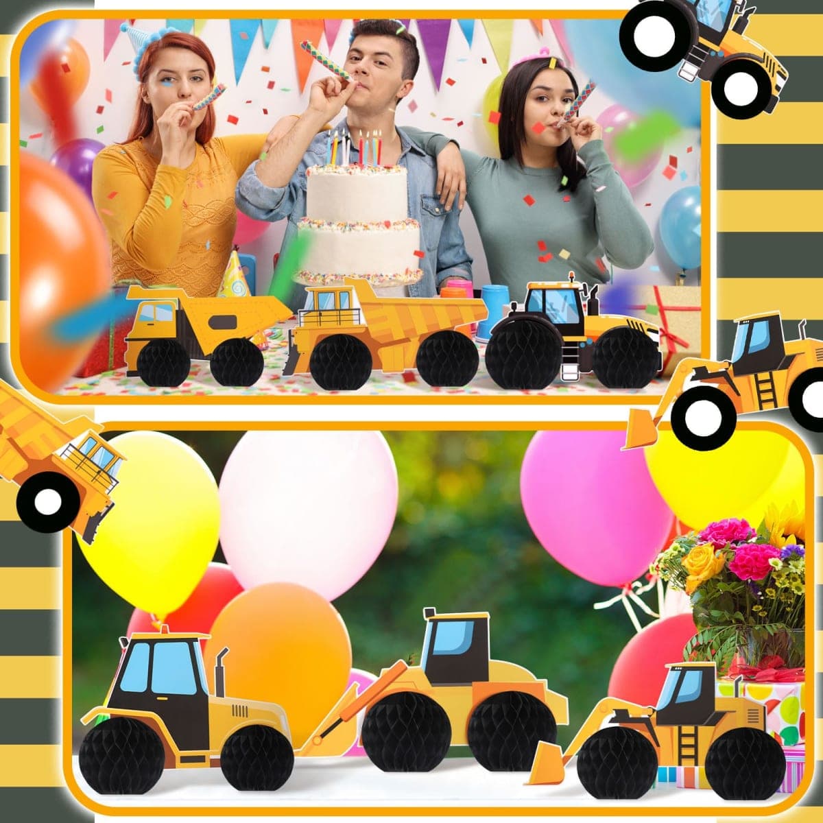 Shappy 6 Pcs Construction Birthday Party Supplies Construction Honeycomb Centerpieces Dump Truck Birthday Decorations Car Honeycomb Centerpieces Table Toppers for Themed Party Favors thumbnail 5