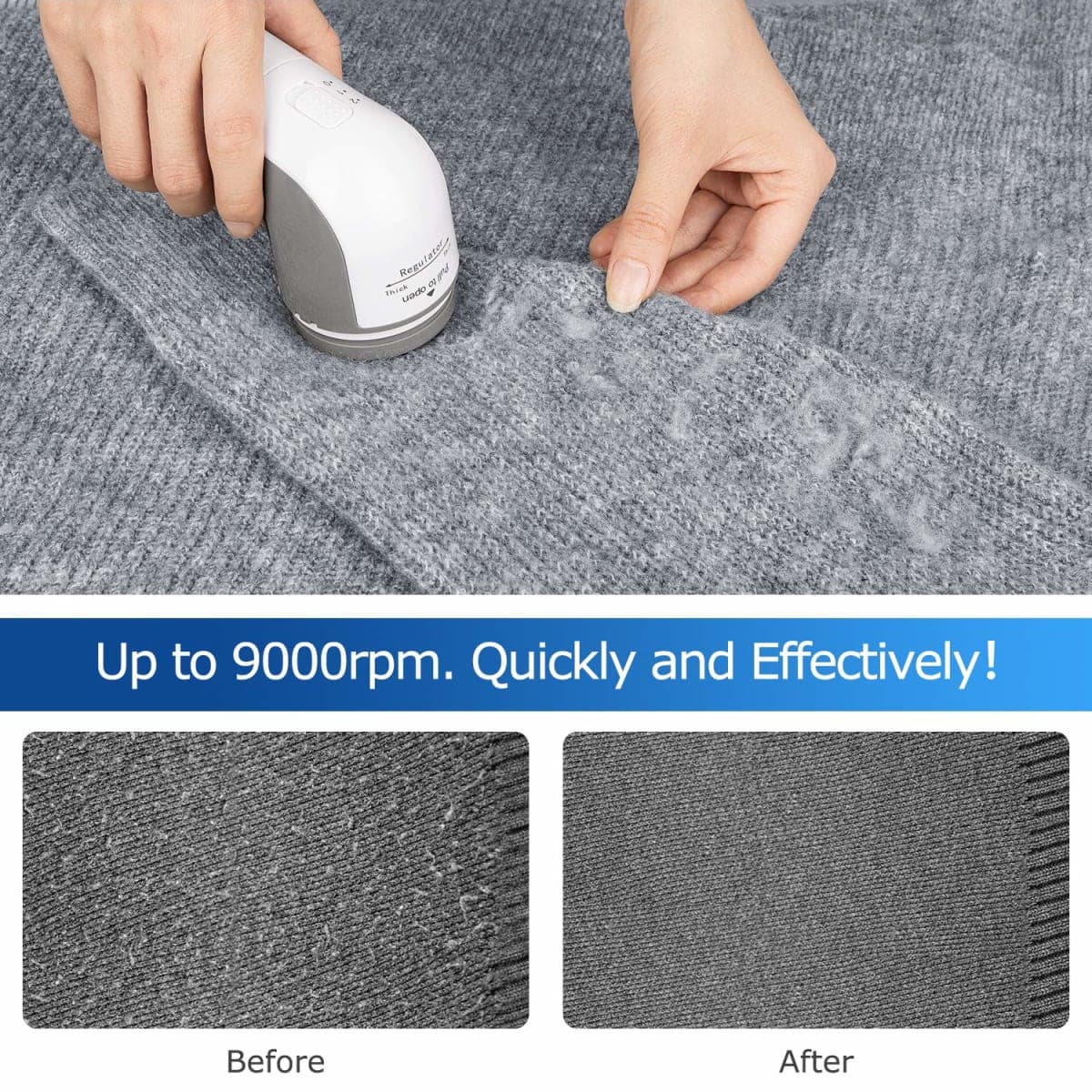 BEAUTURAL Fabric Shaver and Lint Remover, Sweater Defuzzer with 2-Speeds, 2 Replaceable Stainless Steel Blades, Battery Operated, Remove Clothes Fuzz, Lint Balls, Pills, Bobbles thumbnail 3