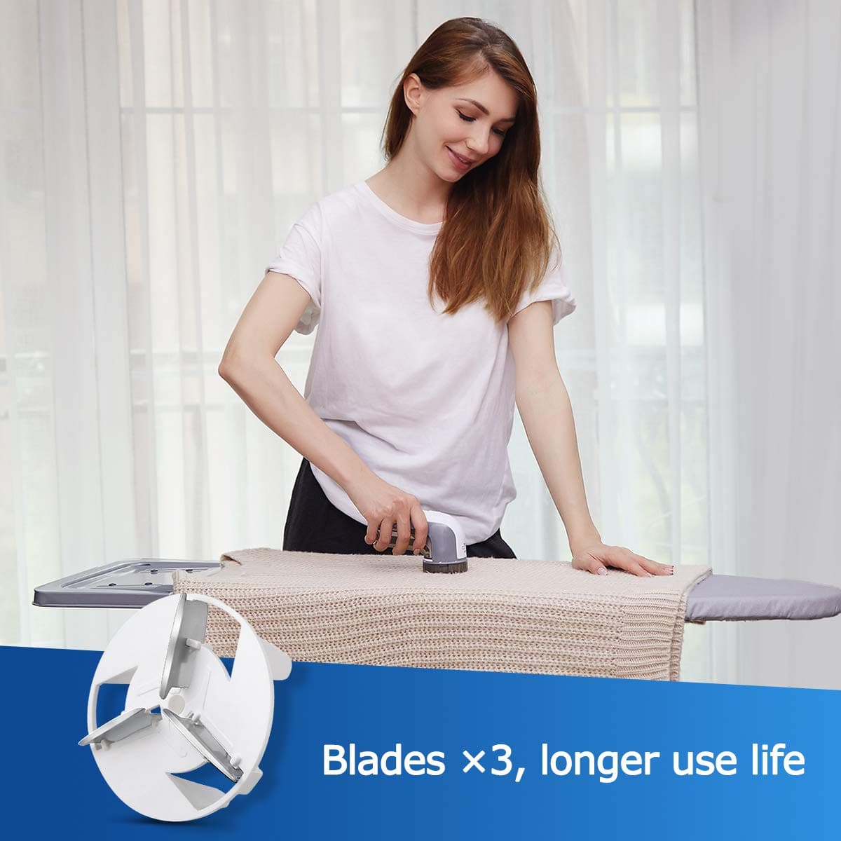 BEAUTURAL Fabric Shaver and Lint Remover, Sweater Defuzzer with 2-Speeds, 2 Replaceable Stainless Steel Blades, Battery Operated, Remove Clothes Fuzz, Lint Balls, Pills, Bobbles thumbnail 4