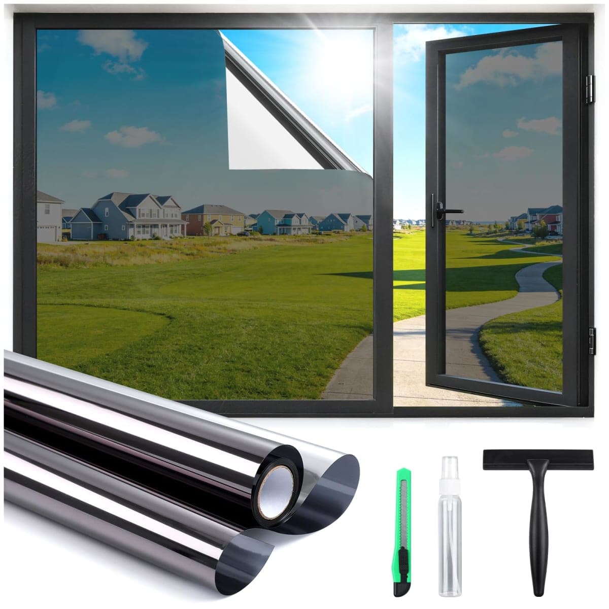 Haton Window Tint for Home One Way Window Film, Black Silver, 17.5" x 78.7" — image 1