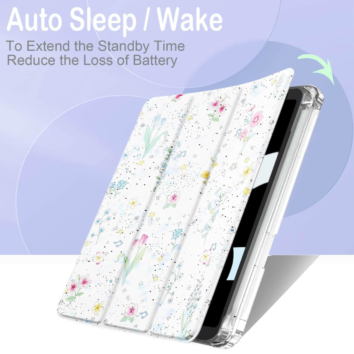 Feams Case for iPad mini 7 A17 Pro 2024/iPad Mini 6 2021, Slim Lightweight Trifold iPad mini 7 A17 Pro Case 8.3 Inch 2024 Clear Back Cover with Pencil Holder & Auto Sleep, Cute Flower thumbnail 4