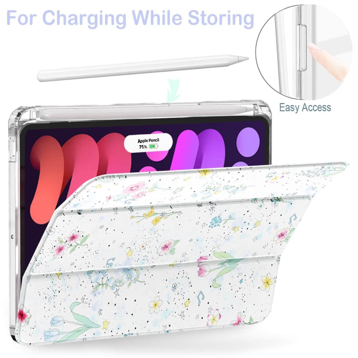 Feams Case for iPad mini 7 A17 Pro 2024/iPad Mini 6 2021, Slim Lightweight Trifold iPad mini 7 A17 Pro Case 8.3 Inch 2024 Clear Back Cover with Pencil Holder & Auto Sleep, Cute Flower thumbnail 5