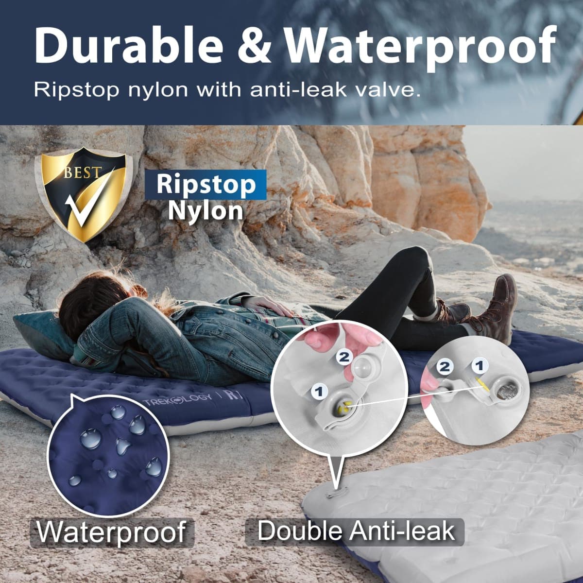 TREKOLOGY UL R7 Ultralight Sleeping Pad – R-Value 7.2, Insulated Camping Mattress for 4-Season Comfort, Inflatable Sleep Mat for Backpacking, Hiking, Winter Camping, Compact & Lightweight (Blue) thumbnail 4