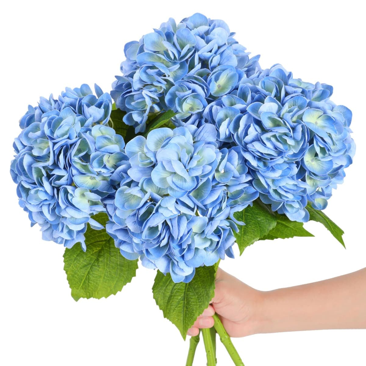 Nubry 4Pcs Blue Hydrangea Artificial Flowers, 22.5In Latex Faux Real Touch Large Hydrangea Flowers with Long Stems & Leaves for Home Office Decor Wedding Party Arrangements(Blue) — image 1