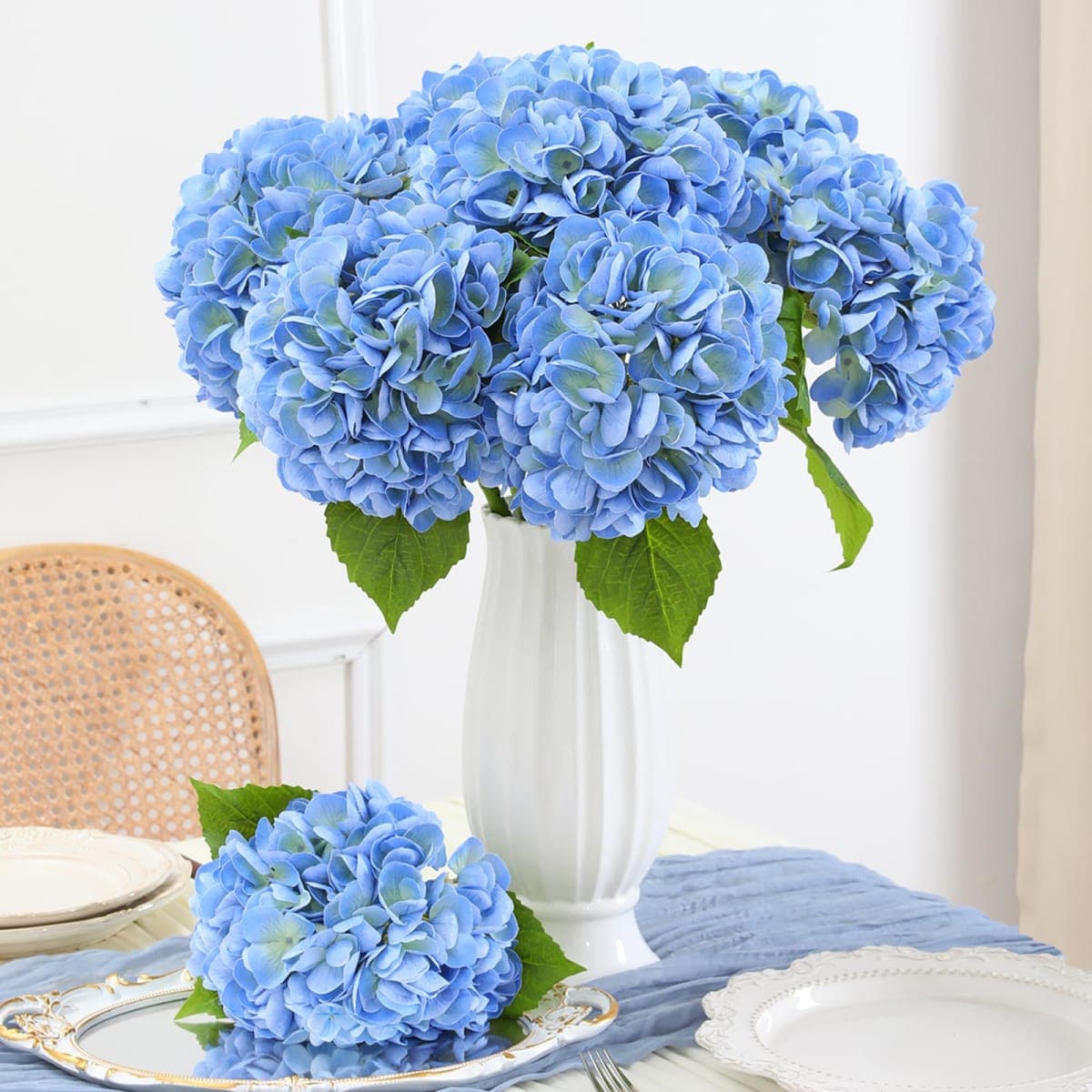 Nubry 4Pcs Blue Hydrangea Artificial Flowers, 22.5In Latex Faux Real Touch Large Hydrangea Flowers with Long Stems & Leaves for Home Office Decor Wedding Party Arrangements(Blue) thumbnail 2