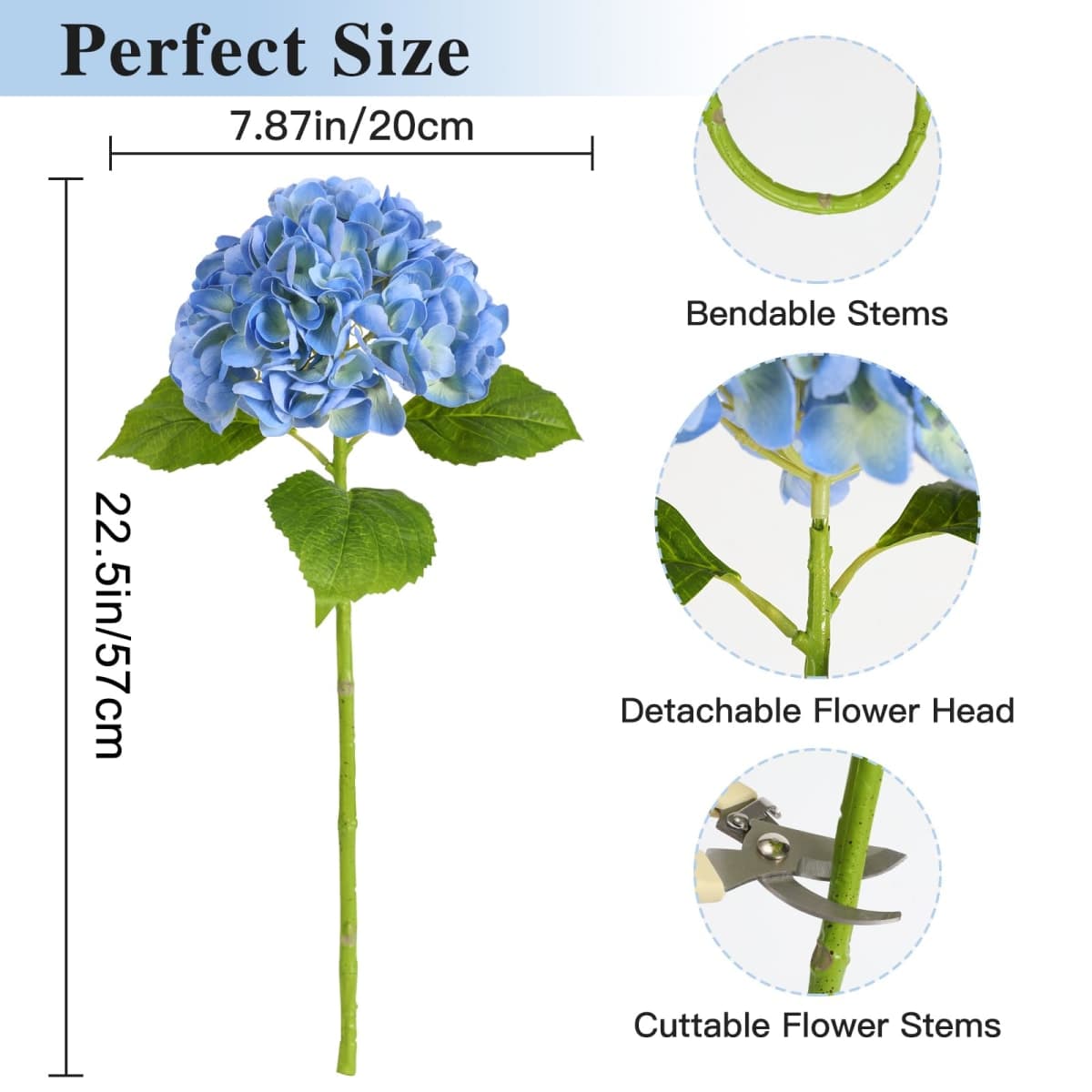 Nubry 4Pcs Blue Hydrangea Artificial Flowers, 22.5In Latex Faux Real Touch Large Hydrangea Flowers with Long Stems & Leaves for Home Office Decor Wedding Party Arrangements(Blue) thumbnail 3