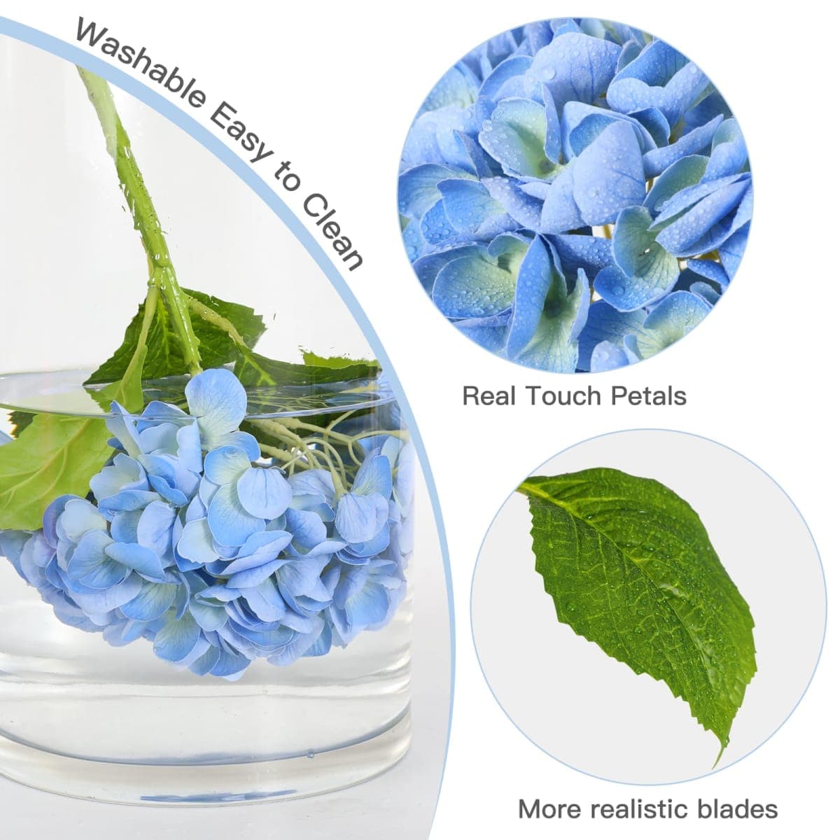Nubry 4Pcs Blue Hydrangea Artificial Flowers, 22.5In Latex Faux Real Touch Large Hydrangea Flowers with Long Stems & Leaves for Home Office Decor Wedding Party Arrangements(Blue) thumbnail 5