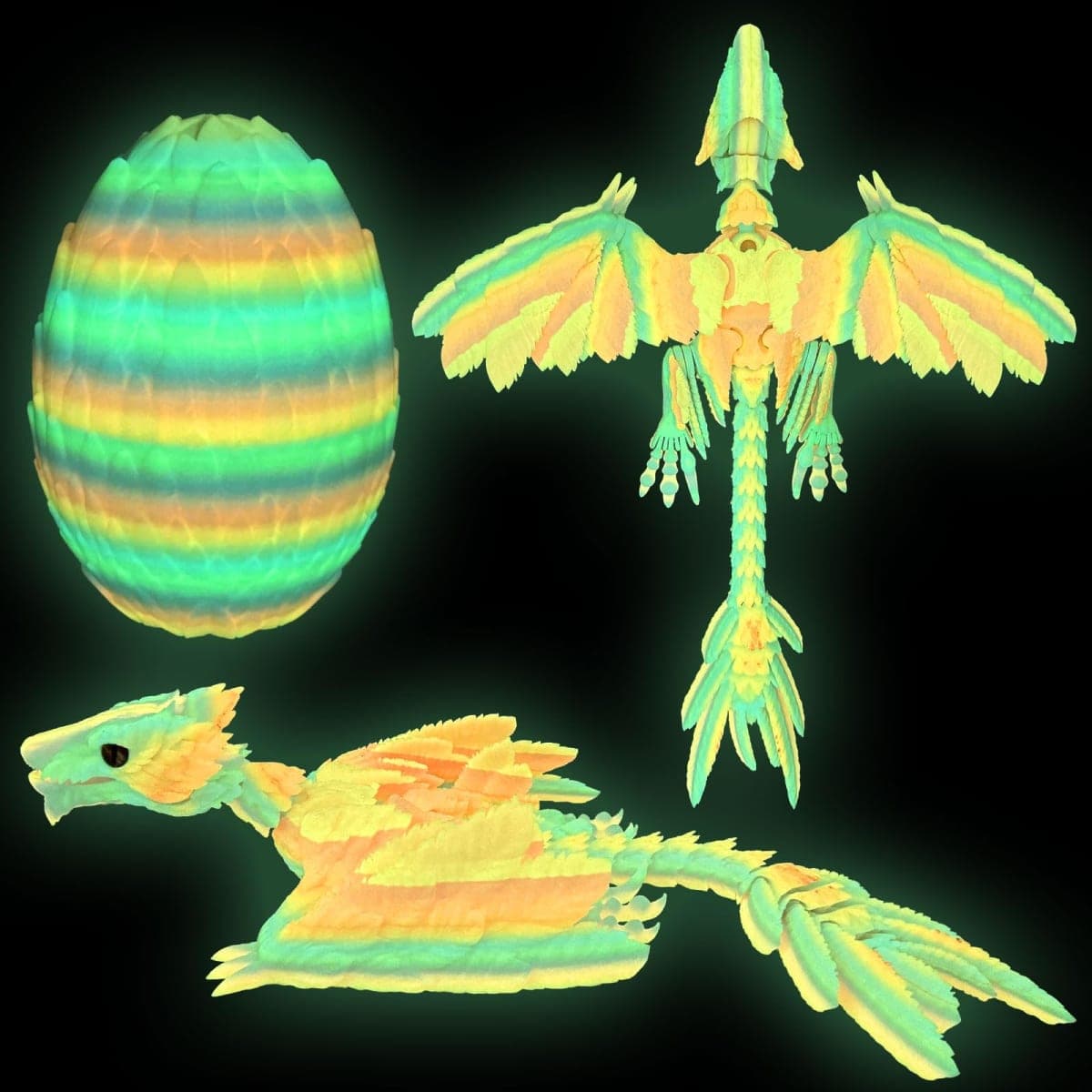Extra Large Dynamic 3D Printed Glow in The Dark Dragon Egg with Dragon Inside，Open and Close Mouth with Wings Movable and Eyes, Feathered Wyvern Articulated Crystal Flying Fidget Bird Animals ( LR) — image 1