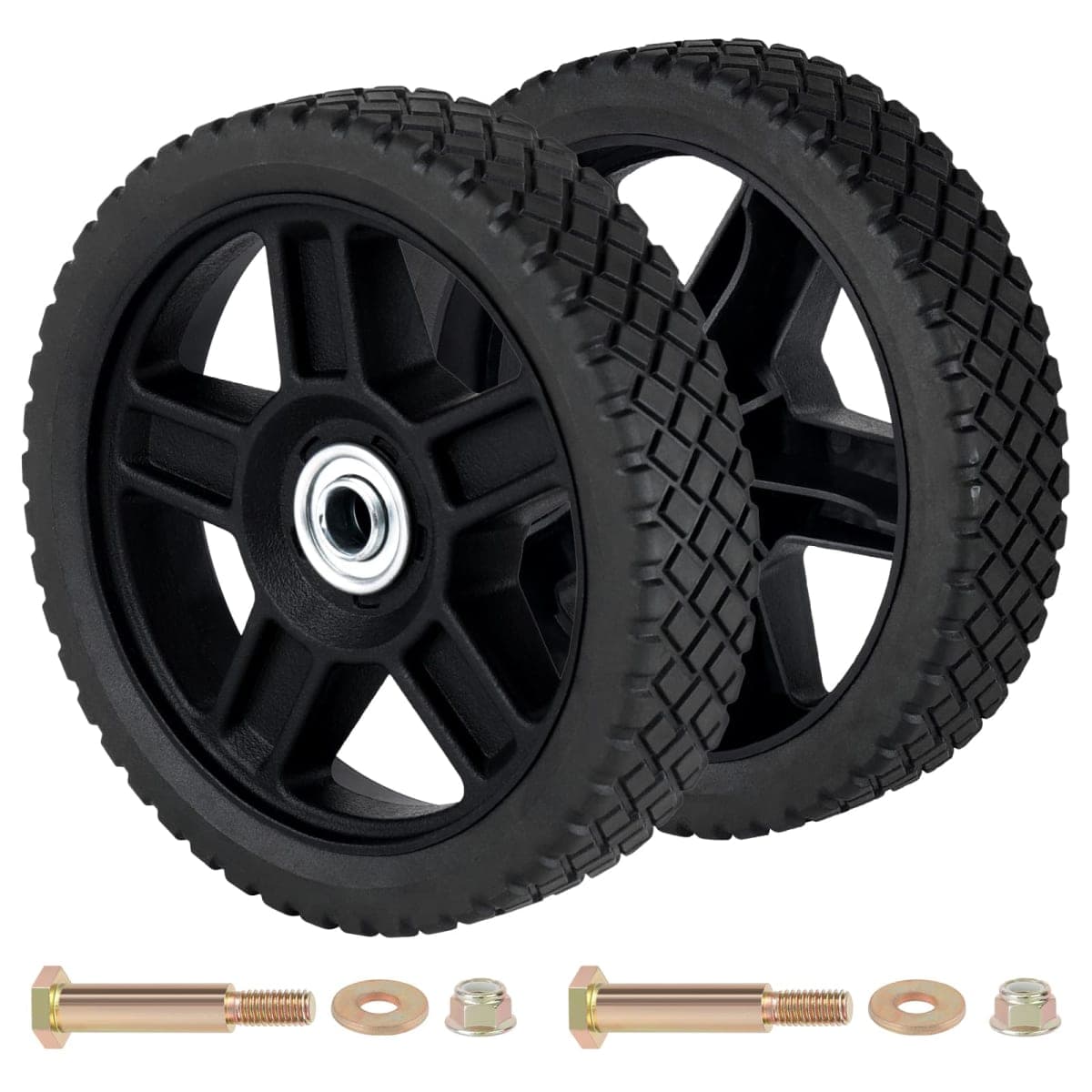 CheeMuii 7 Inch Lawn Mower Wheels 2 Pack 7" Push Mower Wheels with Bolts Gaskets and Lock Nuts Kit Fit for Most Standard push Lawn Mowers/Generator/Garden Tiller/Handtruck — image 1