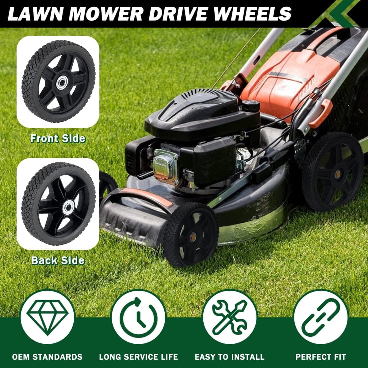 CheeMuii 7 Inch Lawn Mower Wheels 2 Pack 7" Push Mower Wheels with Bolts Gaskets and Lock Nuts Kit Fit for Most Standard push Lawn Mowers/Generator/Garden Tiller/Handtruck thumbnail 3