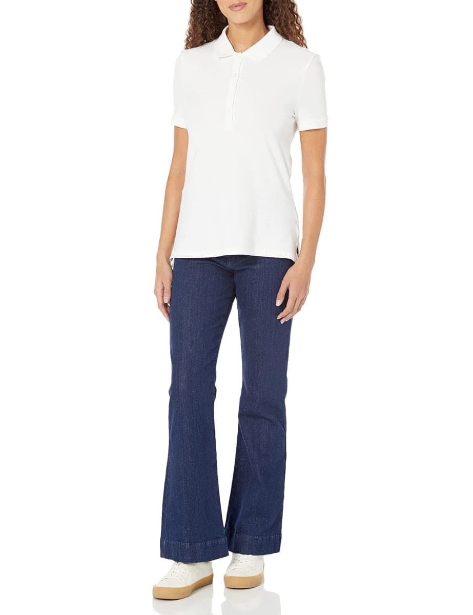 Amazon Essentials Women's Short-Sleeve Polo, White, S thumbnail 4