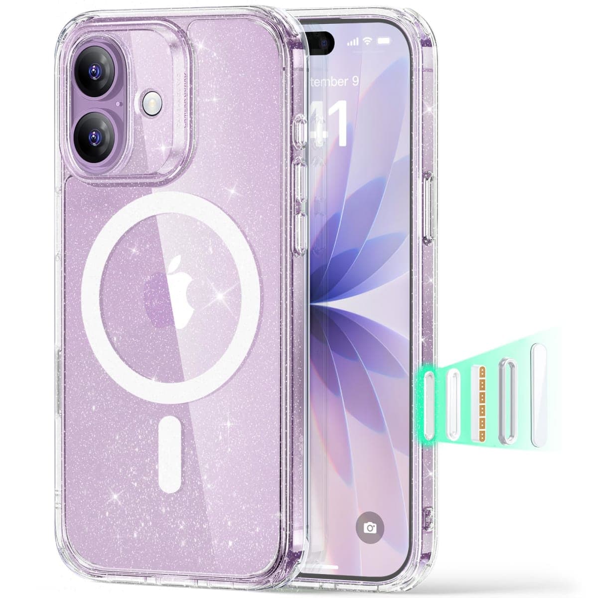 ESR iPhone 17 Case, Camera Control Protection, Compatible with MagSafe, Military Grade Drop Protection, Shock Absorbing Air Guard Corners Hybrid Series, Glitter — image 1