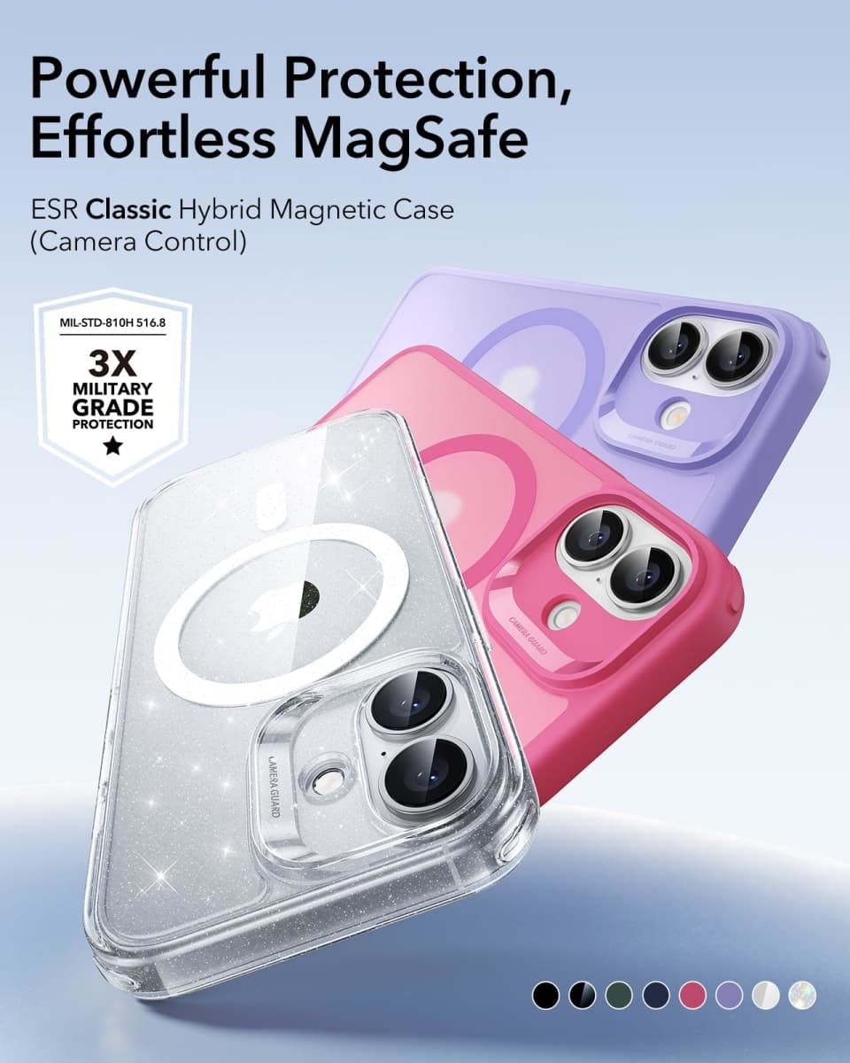 ESR iPhone 17 Case, Camera Control Protection, Compatible with MagSafe, Military Grade Drop Protection, Shock Absorbing Air Guard Corners Hybrid Series, Glitter thumbnail 2