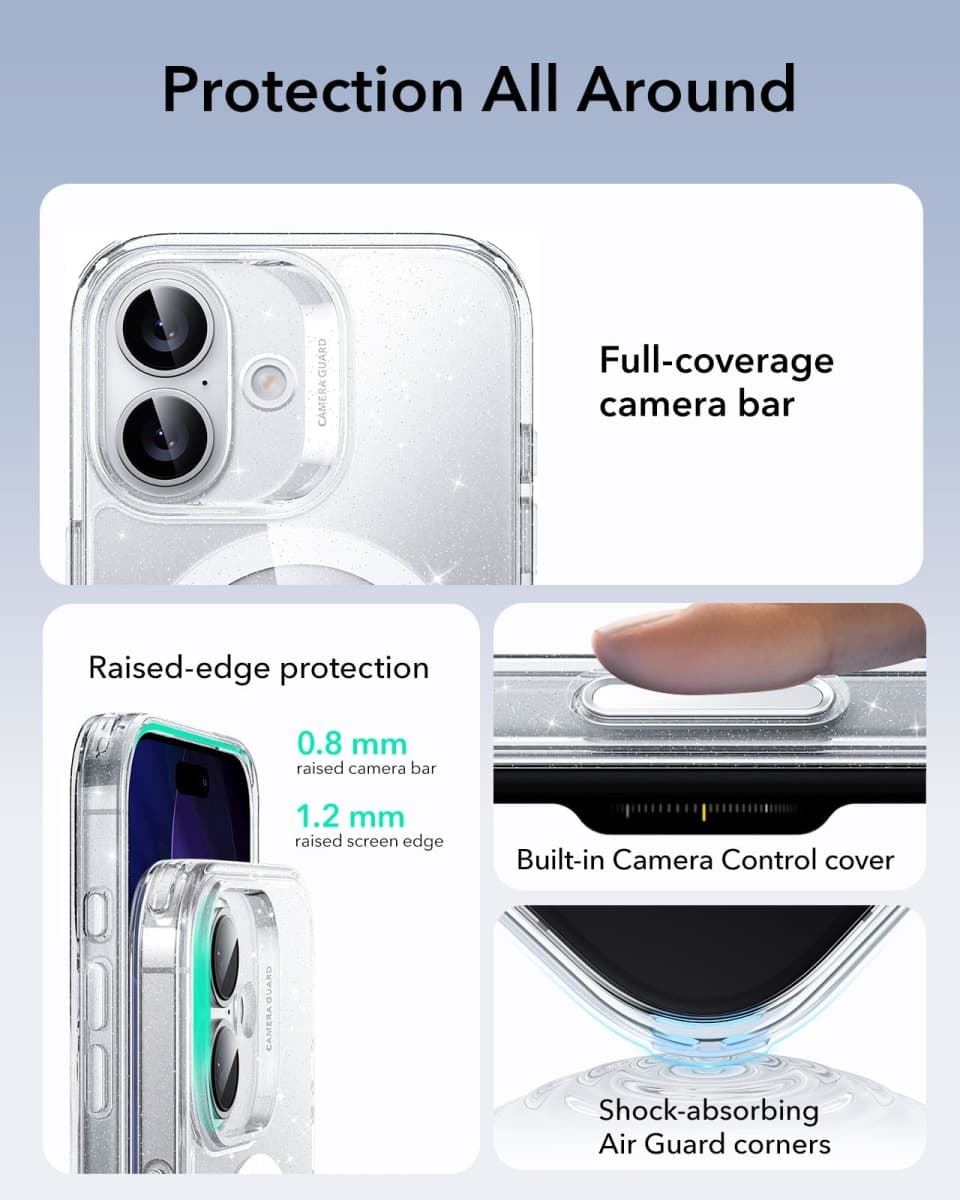 ESR iPhone 17 Case, Camera Control Protection, Compatible with MagSafe, Military Grade Drop Protection, Shock Absorbing Air Guard Corners Hybrid Series, Glitter thumbnail 3