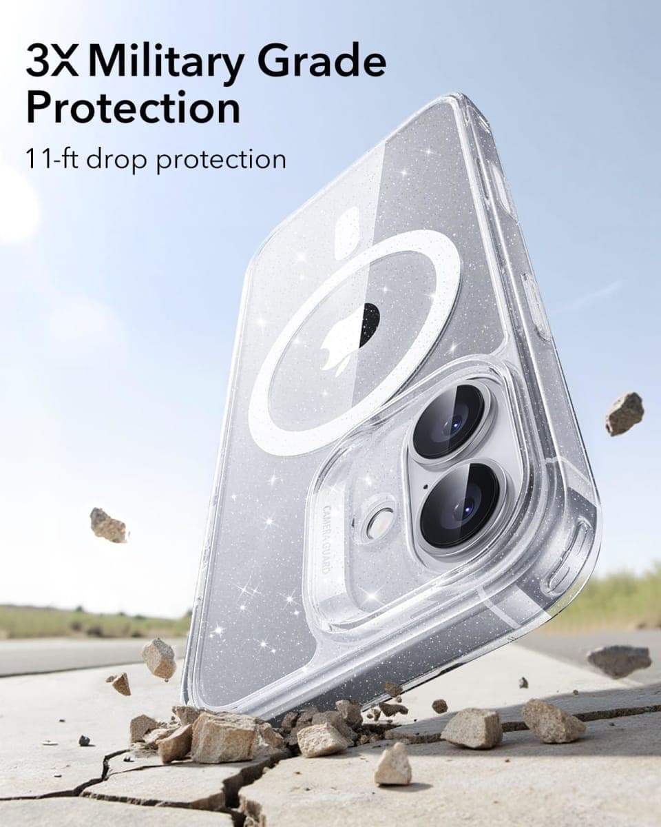 ESR iPhone 17 Case, Camera Control Protection, Compatible with MagSafe, Military Grade Drop Protection, Shock Absorbing Air Guard Corners Hybrid Series, Glitter thumbnail 4