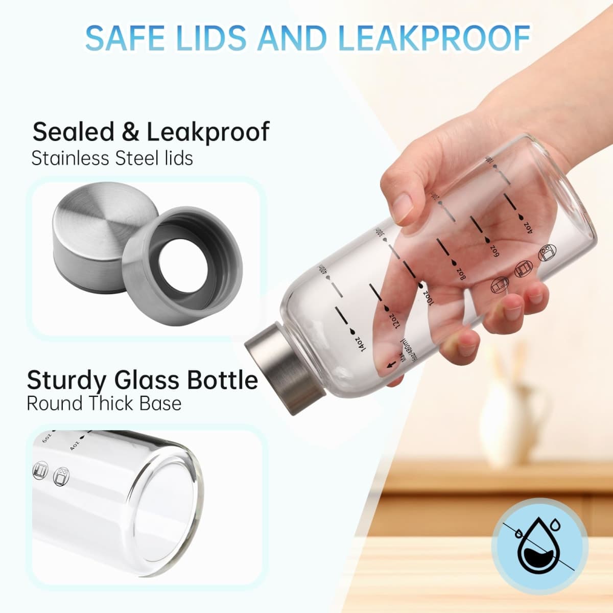 chunmo Glass Juice Bottles 4 Pack 16 oz - Borosilicate Glass Water Bottles with Lids - Stainless Steel Lids – Heat-Resistant, BPA Free, Leakproof for Juicing, Smoothies, Milk, Infused Water thumbnail 3