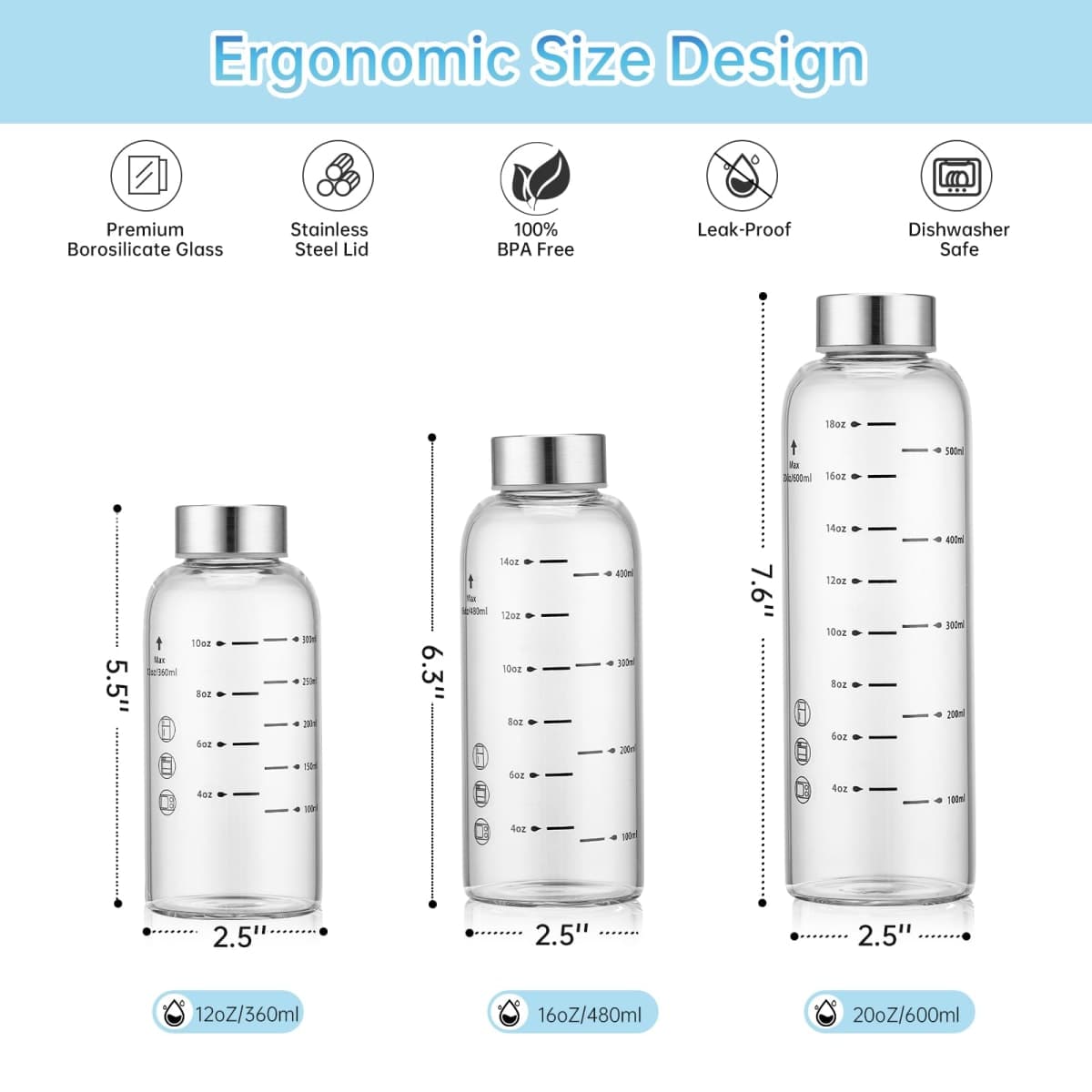chunmo Glass Juice Bottles 4 Pack 16 oz - Borosilicate Glass Water Bottles with Lids - Stainless Steel Lids – Heat-Resistant, BPA Free, Leakproof for Juicing, Smoothies, Milk, Infused Water thumbnail 4