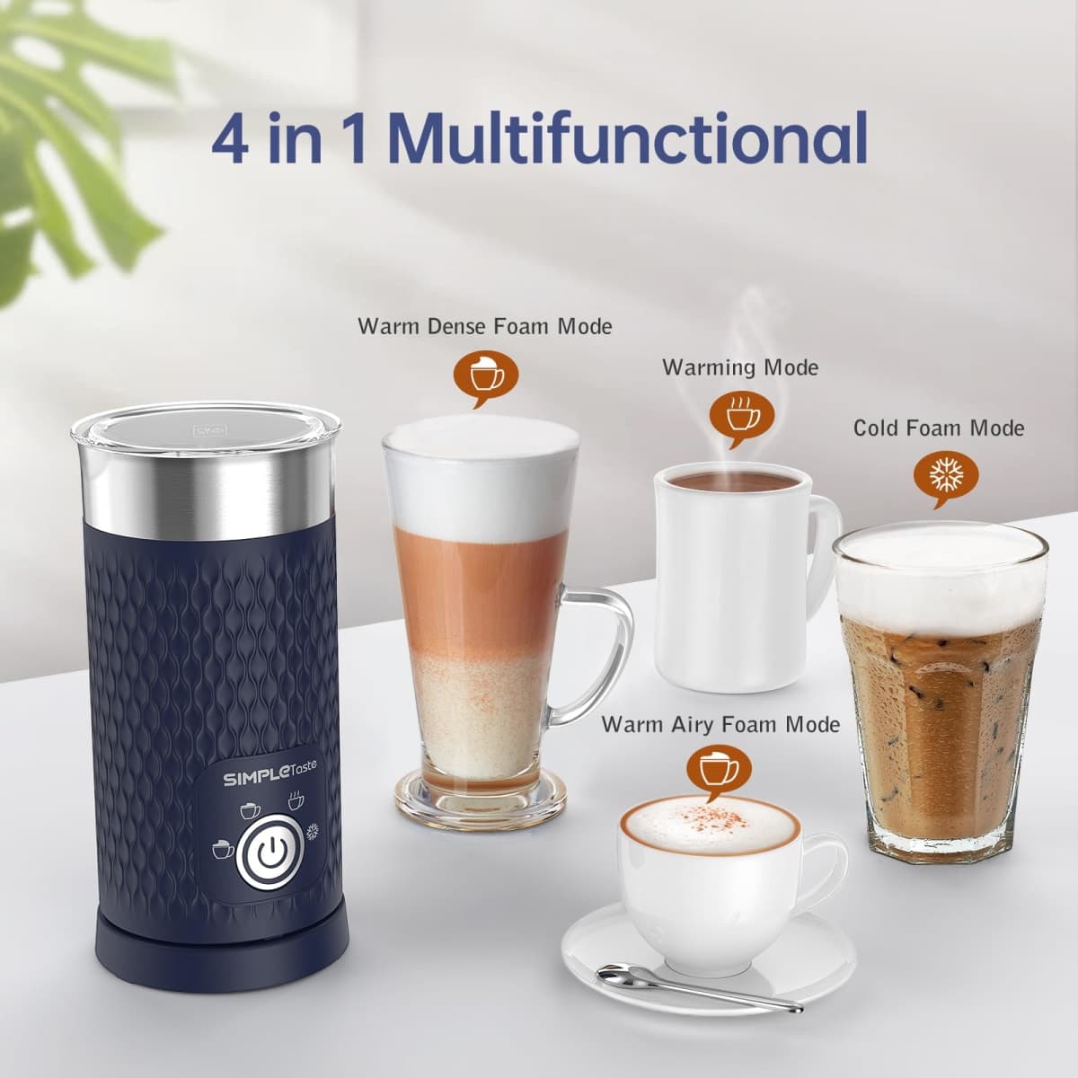 SIMPLETASTE Milk Frother, 4-in-1 Electric Milk Steamer, Automatic Warm and Cold Foam Maker and Milk Warmer for Latte, Cappuccinos, Macchiato thumbnail 3